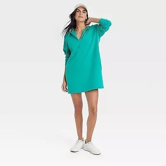 NWT Universal Thread Long Sleeve Mini Fleece Tunic Dress Green Women's Size XS - Picture 2 of 10